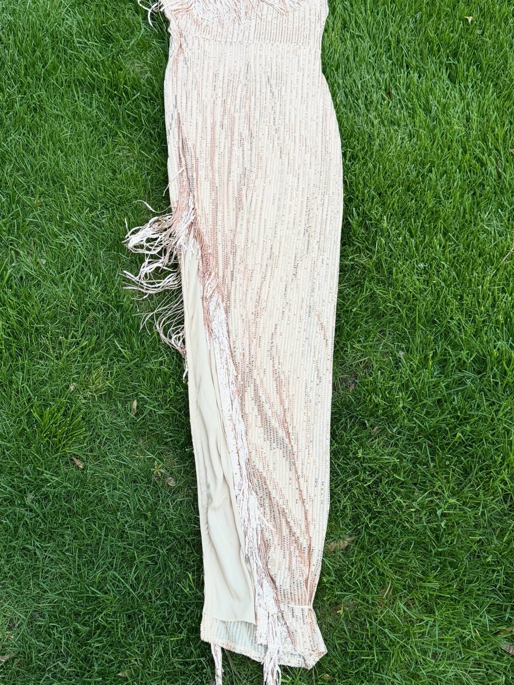 Lucky Brand Blush Fringe Beaded Maxi Skirt